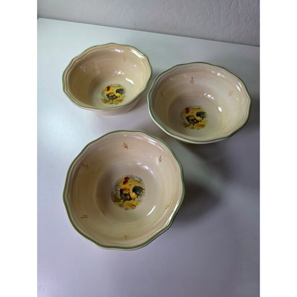 GIBSON DESIGNS Yellow Green Farm Royal Rooster Cottage Deep Soup Bowl - Picture 2 of 6